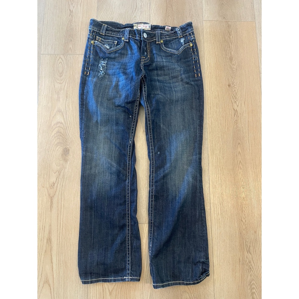 MEK Denim Oaxaca Mens 32x32 Distressed Straight Leg Jeans Dark Wash Embroidered